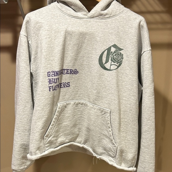 Gangsters Buy Flowers Gray Hoodie with Graphic Print - Picture 1 of 5